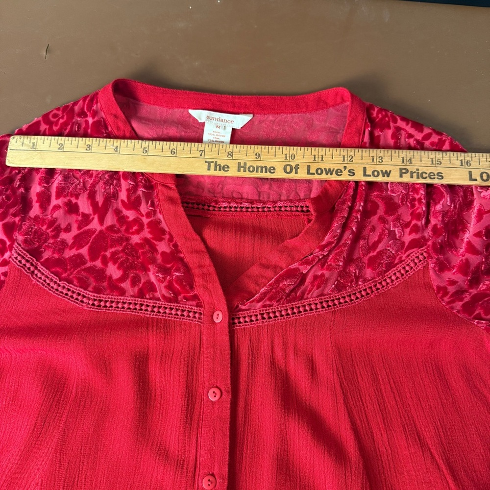 Sundance Red Velvet Burnout and Lace Detail Blouse, Bohemian, Whimsigoth Western - Picture 10 of 12